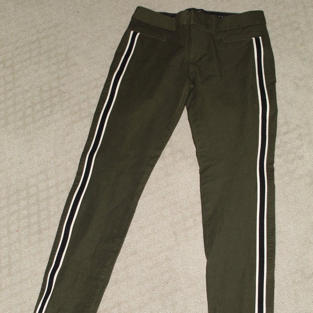 Banana Republic Sloan Pants Petite Sz 0 Army Green Side Stripe Trouser